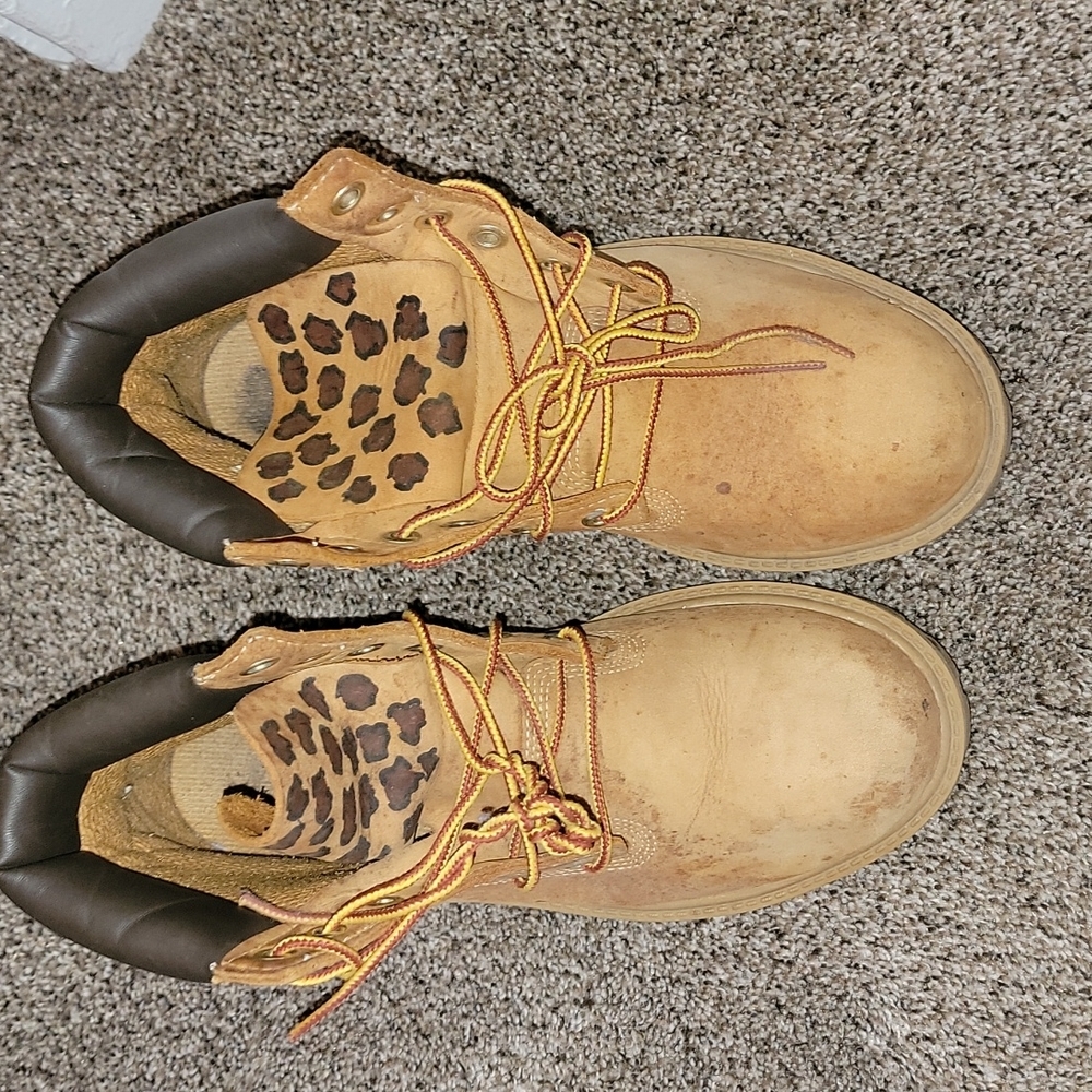 Timberland customized leopard boots 6.5men 8 women